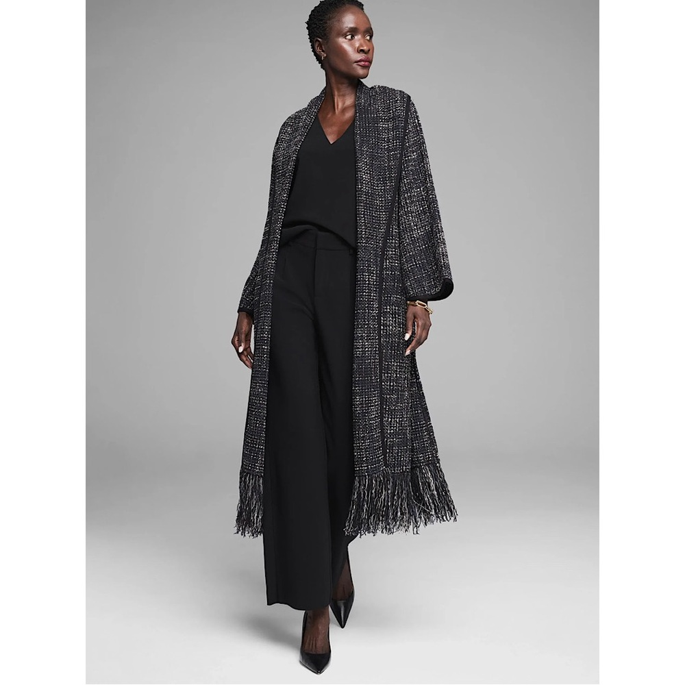 Nic + Zoe GOLD LABEL STANDOUT FRINGE JACKET Black white blue XL